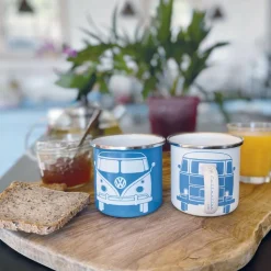 BRISA Campingtöpfe Und Campinggeschirr*VW T1 BUS ENAMEL TASSE 2ER SET IN GESCHENKBOX - FRONT/WEISS - Becher