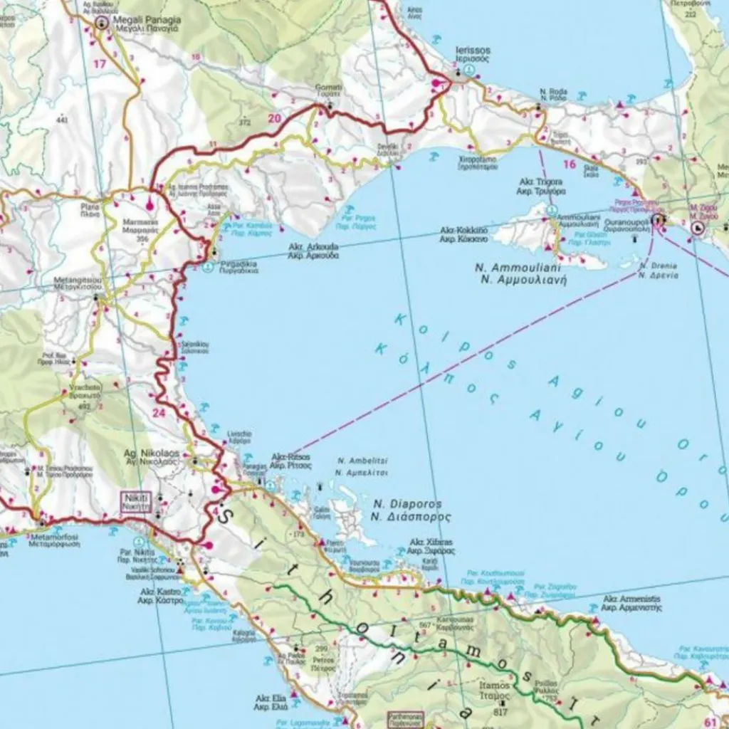 CHALKIDIKI - THASOS - OLYMP, STRAßEN- UND FREIZEITKARTE - Straßenkarte^ Straßenkarten|Straßenkarten