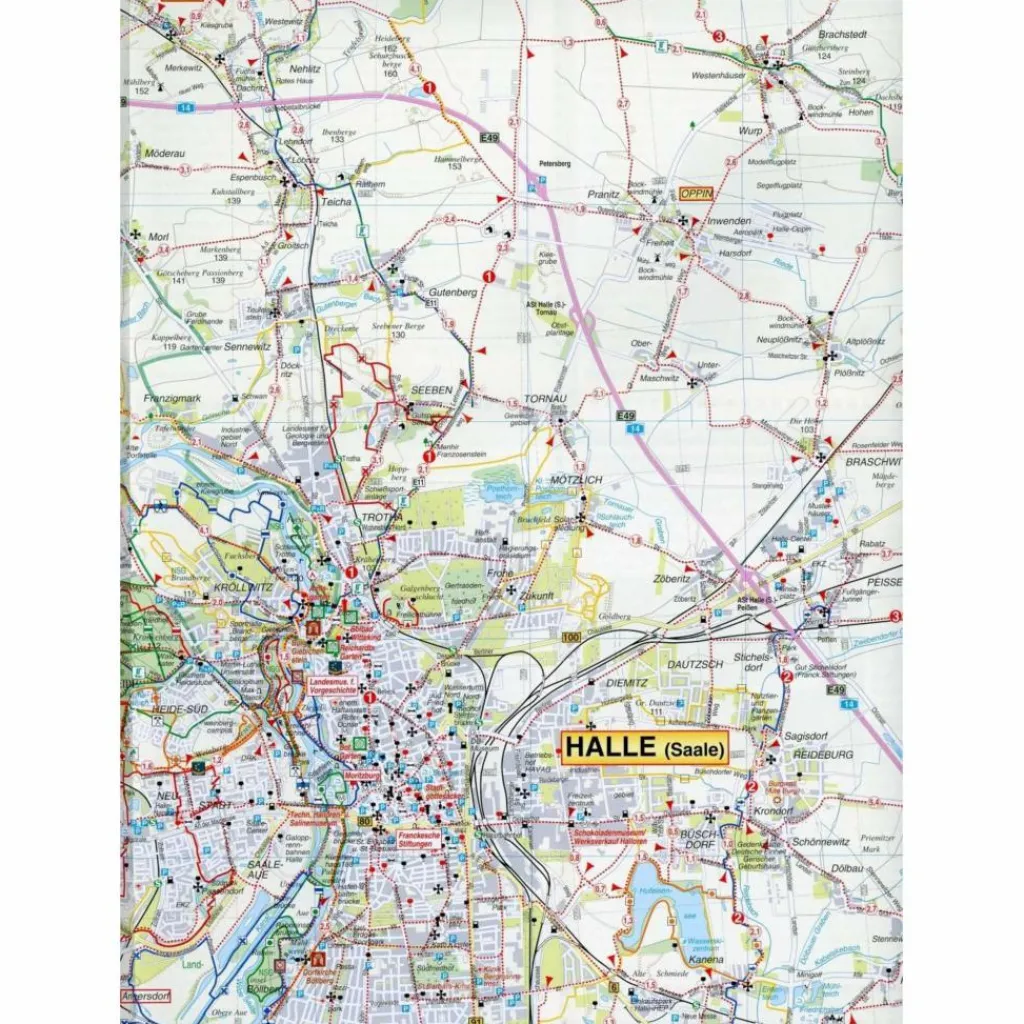 Fahrradkarten|Wanderkarten Und Winterkarten*HALLE ( SAALE) UND UMGEBUNG 1 : 50 000. - Wanderkarte