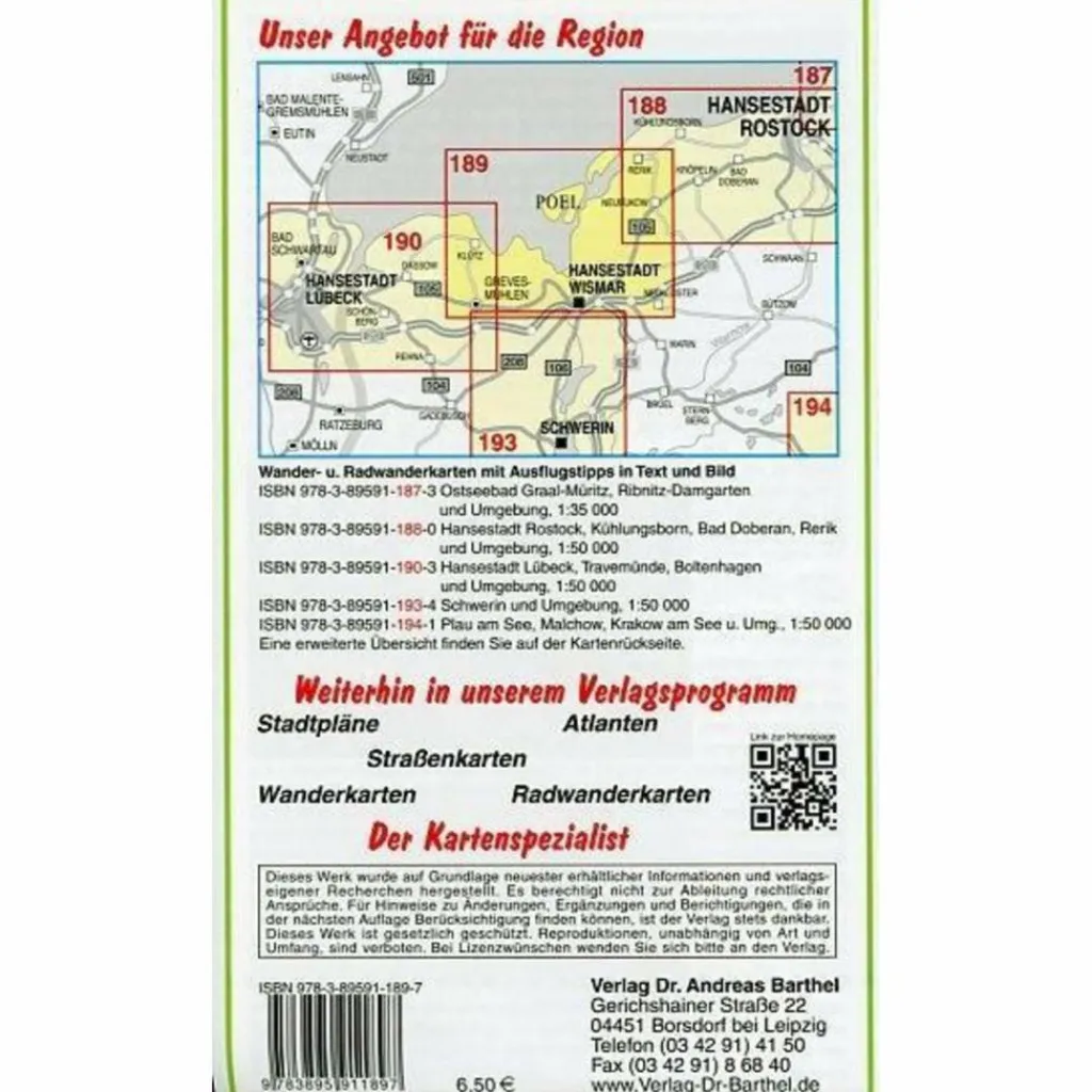 Fahrradkarten|Wanderkarten Und Winterkarten*HANSESTADT WISMAR, INSEL POEL, BOLTENHAG - Wanderkarte
