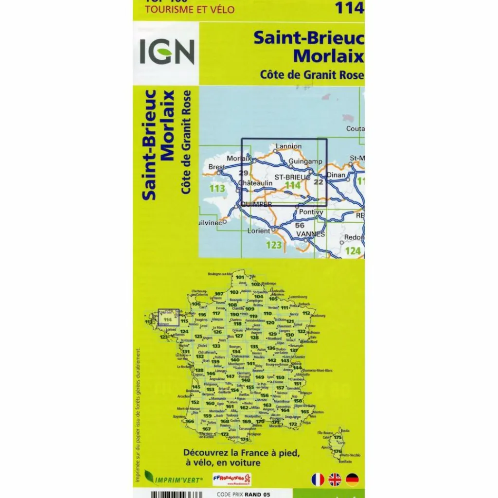 IGN 114 SAINT-BRIEUC MORLAIX 1:100 000 - Straßenkarte^ Straßenkarten|Straßenkarten