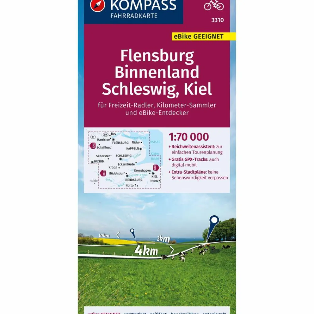 KOMPASS FAHRRADKARTE 3310 FLENSBURG BINNENLAND, SCHLESWIG - Fahrradkarte^ Fahrradkarten|Fahrradkarten