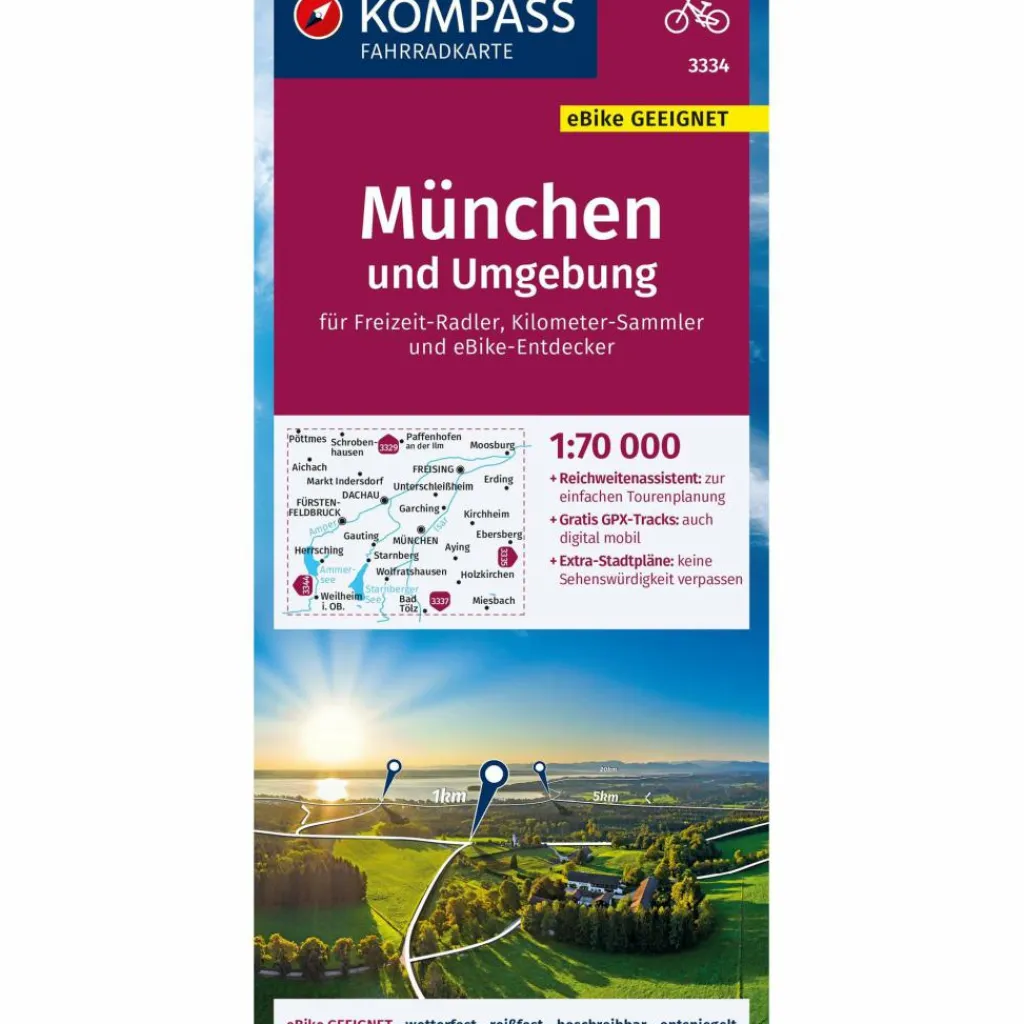 KOMPASS FAHRRADKARTE 3334 MÜNCHEN UND UMGEBUNG, 1:70000^ Fahrradkarten|Fahrradkarten