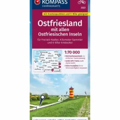 Fahrradkarten|Fahrradkarten*KOMPASS FAHRRADKARTE 3322 OSTFRIESLAND