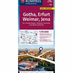 Fahrradkarten|Fahrradkarten*KOMPASS FAHRRADKARTE GOTHA, ERFURT, WEIMAR, JENA 1:70 000 - Fahrradkarte
