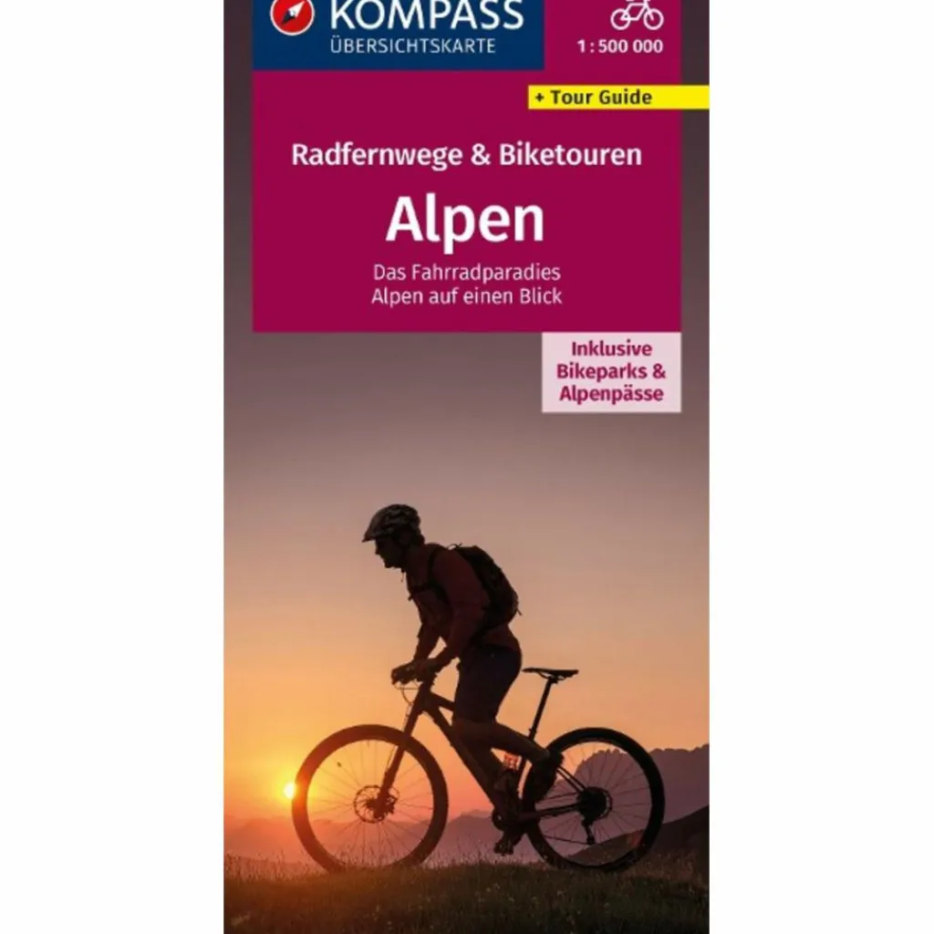 KOMPASS RADFERNWEGEKARTE RADFERNWEGE & BIKETOUREN ALPEN^ Fahrradkarten|Fahrradkarten