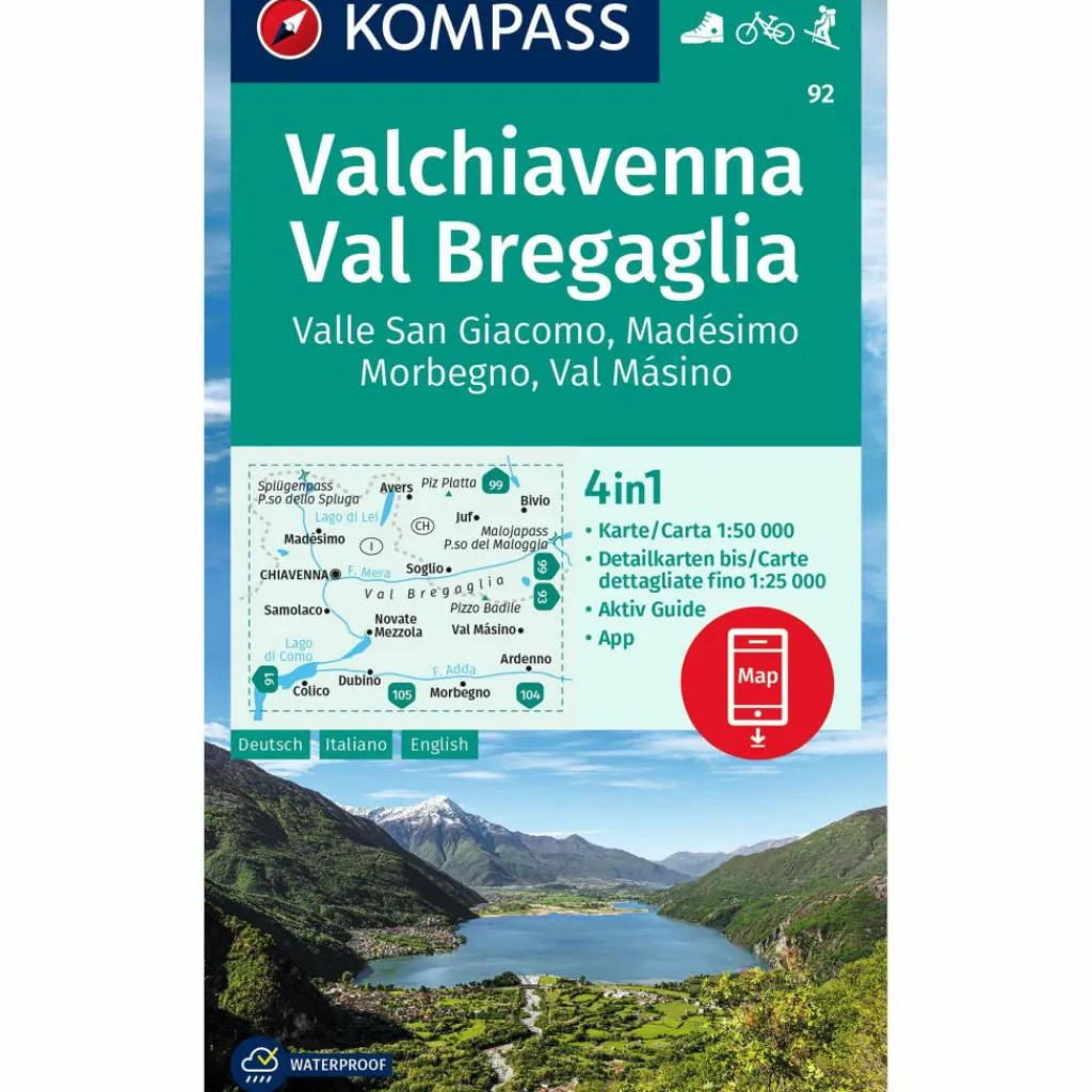 KOMPASS WANDERKARTE 92 CHIAVENNA/VAL BREGAGLIA^ Wanderkarten Und Winterkarten|Wanderkarten Und Winterkarten