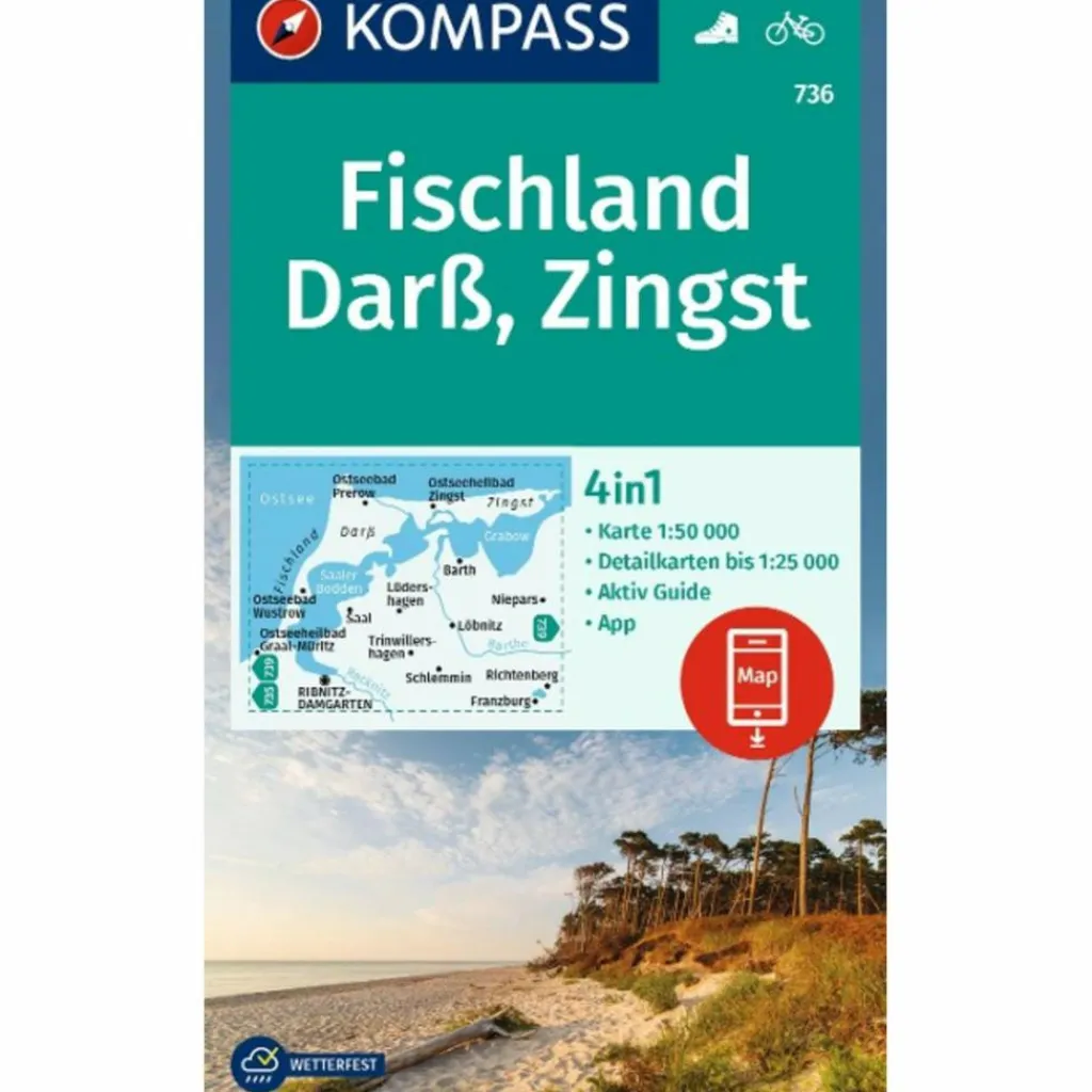 KOMPASS WANDERKARTE 736 FISCHLAND, DARß, ZINGST 1:50.000^ Wanderkarten Und Winterkarten|Wanderkarten Und Winterkarten