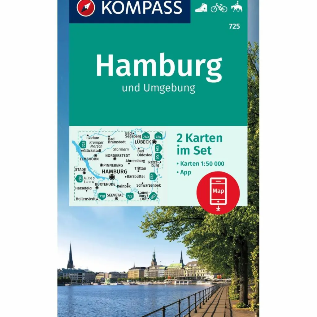 KOMPASS WANDERKARTE 725 HAMBURG UND UMGEBUNG 1:50000^ Wanderkarten Und Winterkarten|Wanderkarten Und Winterkarten