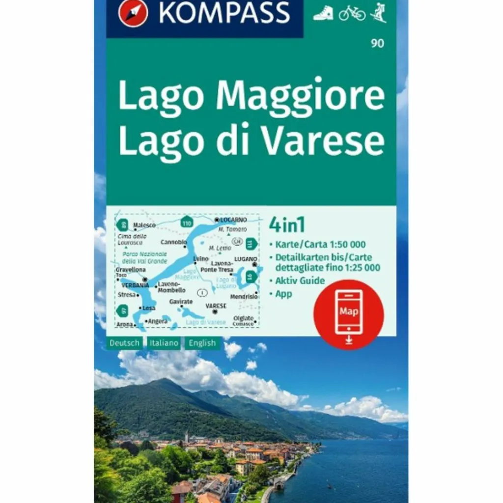 KOMPASS WANDERKARTE 90 LAGO MAGGIORE, LAGO DI VARESE^ Wanderkarten Und Winterkarten|Wanderkarten Und Winterkarten