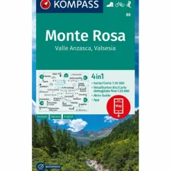 KOMPASS WANDERKARTE 88 MONTE ROSA, VALLE ANZASCA, VALSESIA^ Wanderkarten Und Winterkarten|Wanderkarten Und Winterkarten
