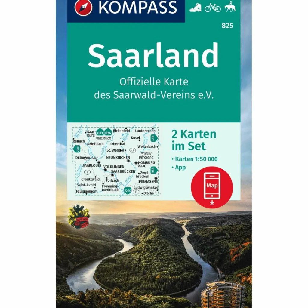 KOMPASS WANDERKARTE 825 SAARLAND^ Wanderkarten Und Winterkarten|Wanderkarten Und Winterkarten