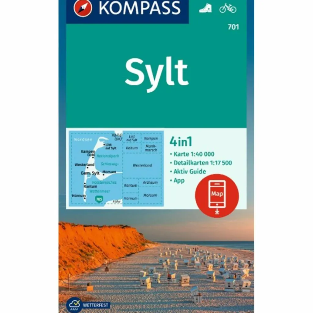 KOMPASS WANDERKARTE 701 SYLT MIT ORTSPLÄNEN 1:40.000^ Wanderkarten Und Winterkarten|Wanderkarten Und Winterkarten