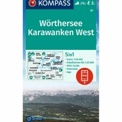 KOMPASS WANDERKARTE 61 WÖRTHERSEE, KARAWANKEN WEST 1:50.000^ Wanderkarten Und Winterkarten|Wanderkarten Und Winterkarten