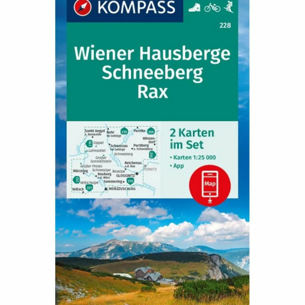 KOMPASS WANDERKARTEN-SET 228 WIENER HAUSBERGE, SCHNEEBERG^ Wanderkarten Und Winterkarten|Wanderkarten Und Winterkarten