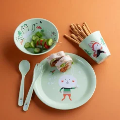 KOZIOL PLATE + BOWL + CUP + CUTLERY SET HOP ON AT HOME SET OF 4 - Campinggeschirr^ Campingtöpfe Und Campinggeschirr