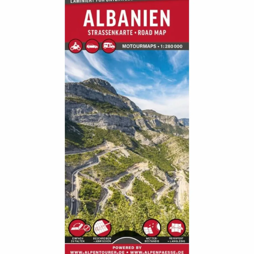 MOTOURMAPS ALBANIEN AUTO- UND MOTORRADKARTE 1:280.000 - Straßenkarte^ Straßenkarten|Straßenkarten