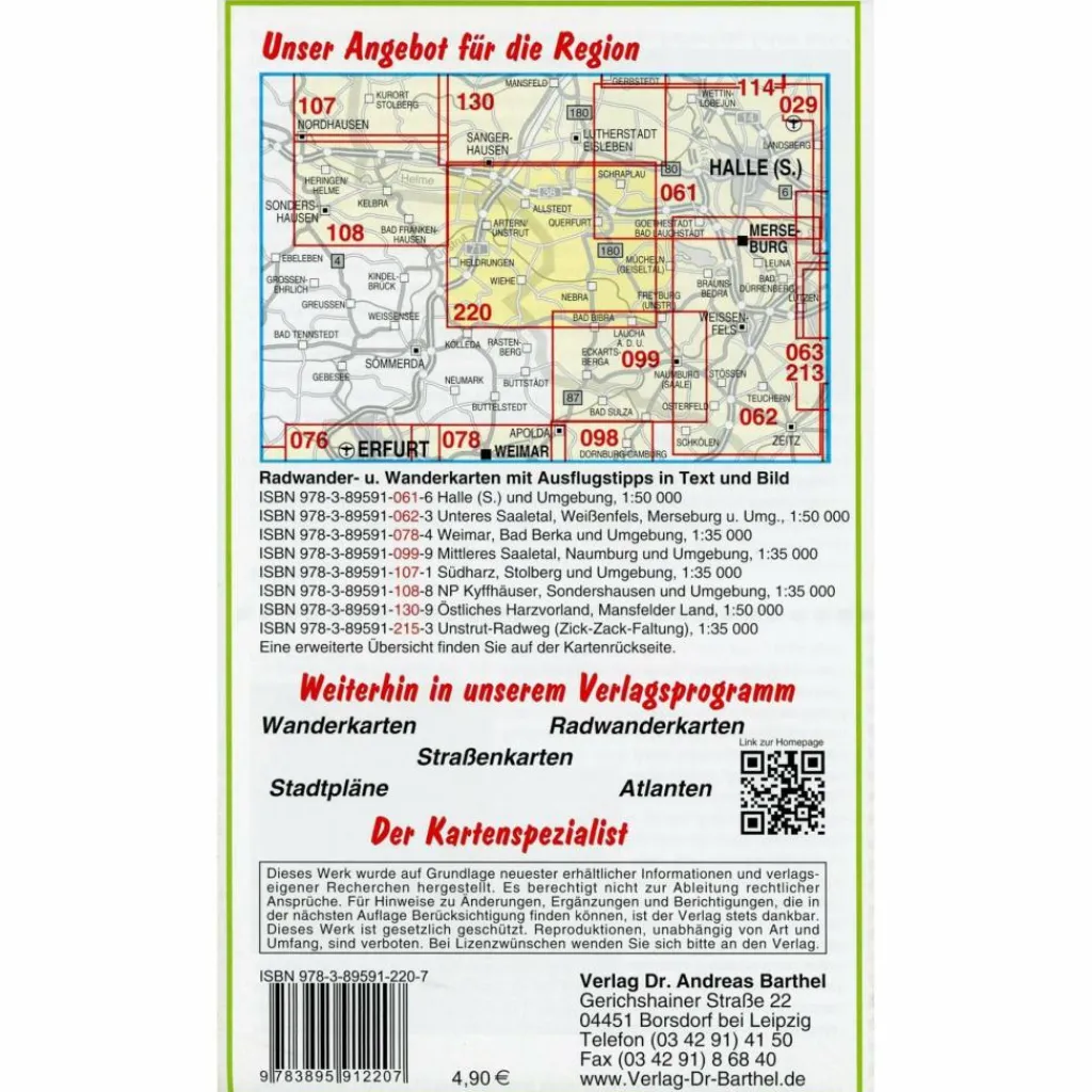 Fahrradkarten|Wanderkarten Und Winterkarten*QUERFURT, HELDRUNGEN, BAD BIBRA UND UMG - Wanderkarte