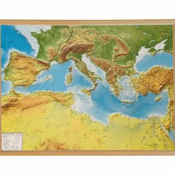 Wandkarten Und Poster*RELIEF MITTELMEER 1:5.5MIO MIT NATURHOLZRAHMEN - Wand Karte