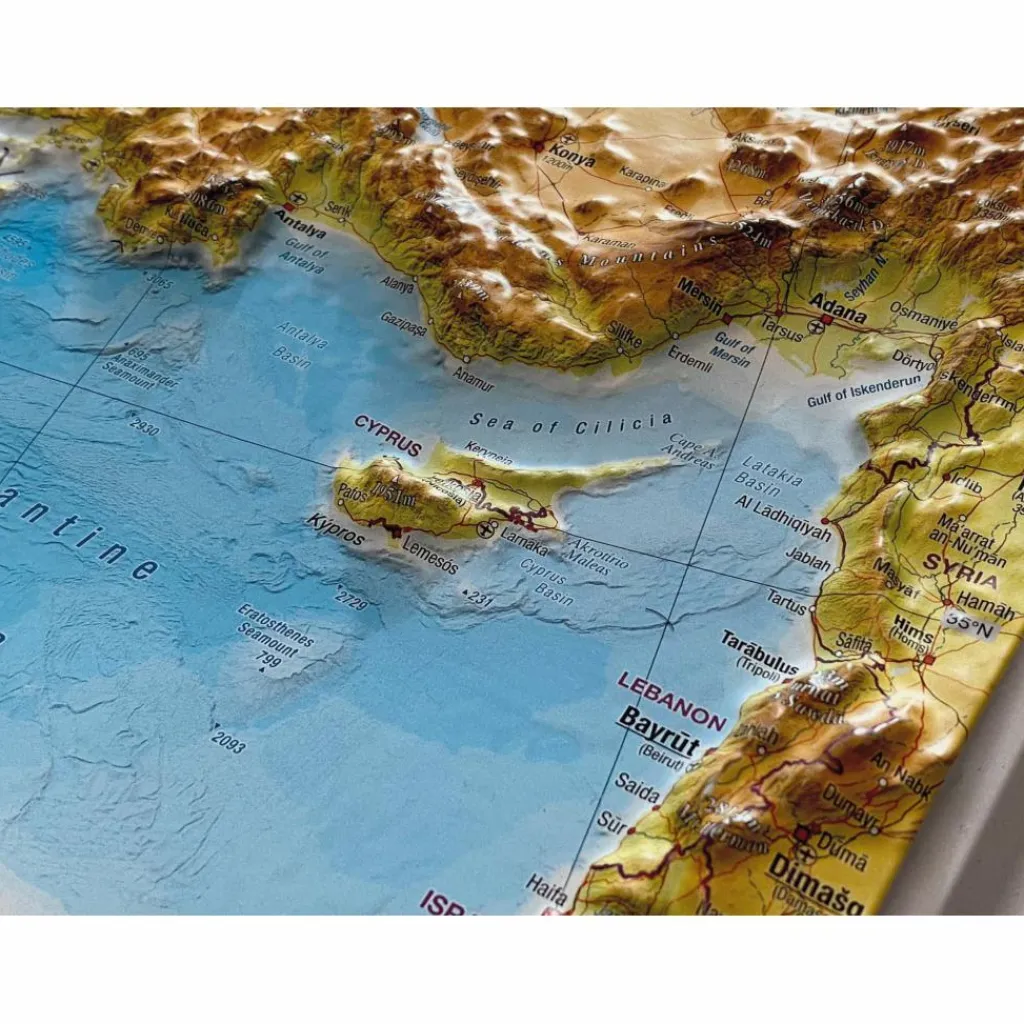 Wandkarten Und Poster*RELIEF MITTELMEER 1:5.5MIO MIT NATURHOLZRAHMEN - Wand Karte