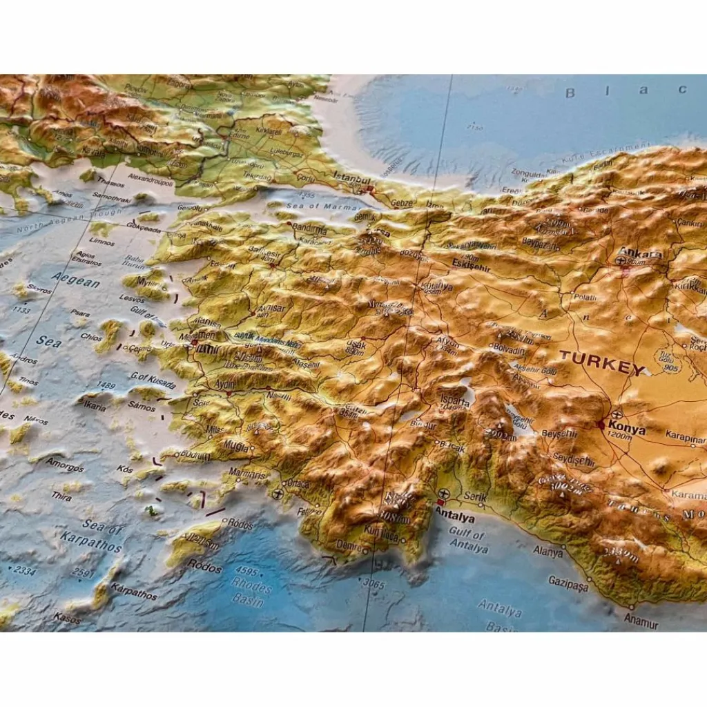 Wandkarten Und Poster*RELIEF MITTELMEER 1:5.5MIO MIT NATURHOLZRAHMEN - Wand Karte