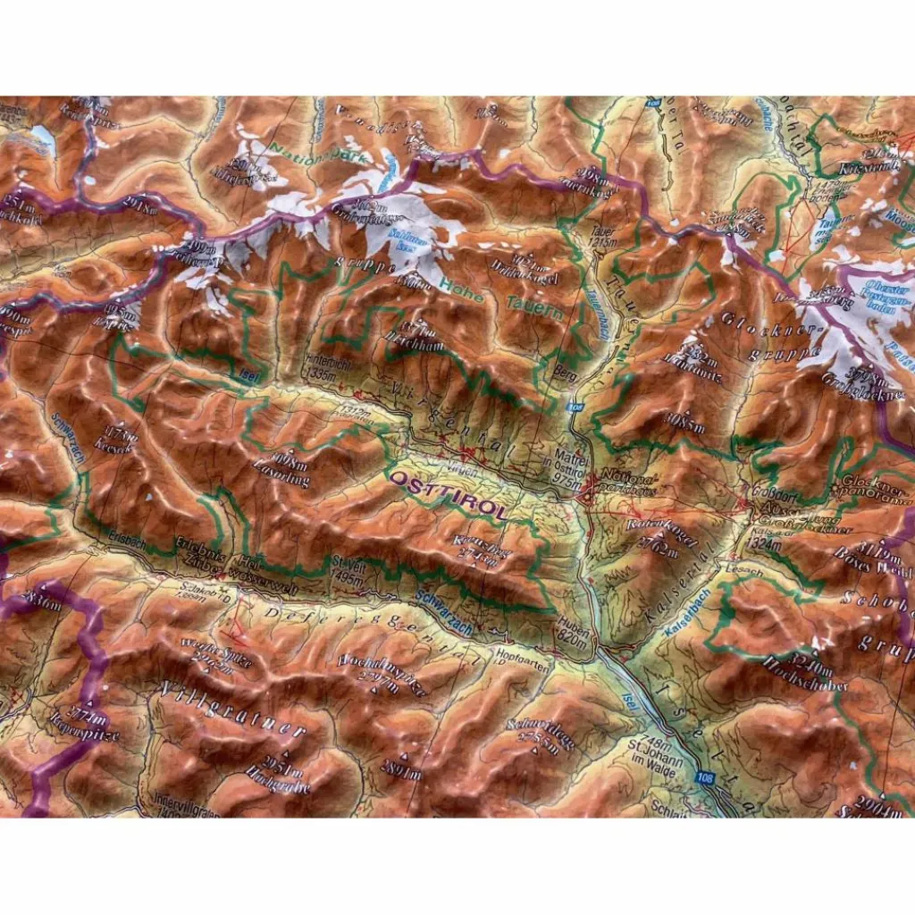 Wandkarten Und Poster*RELIEF TIROL 1:325.000 MIT NATURHOLZRAHMEN - Karte